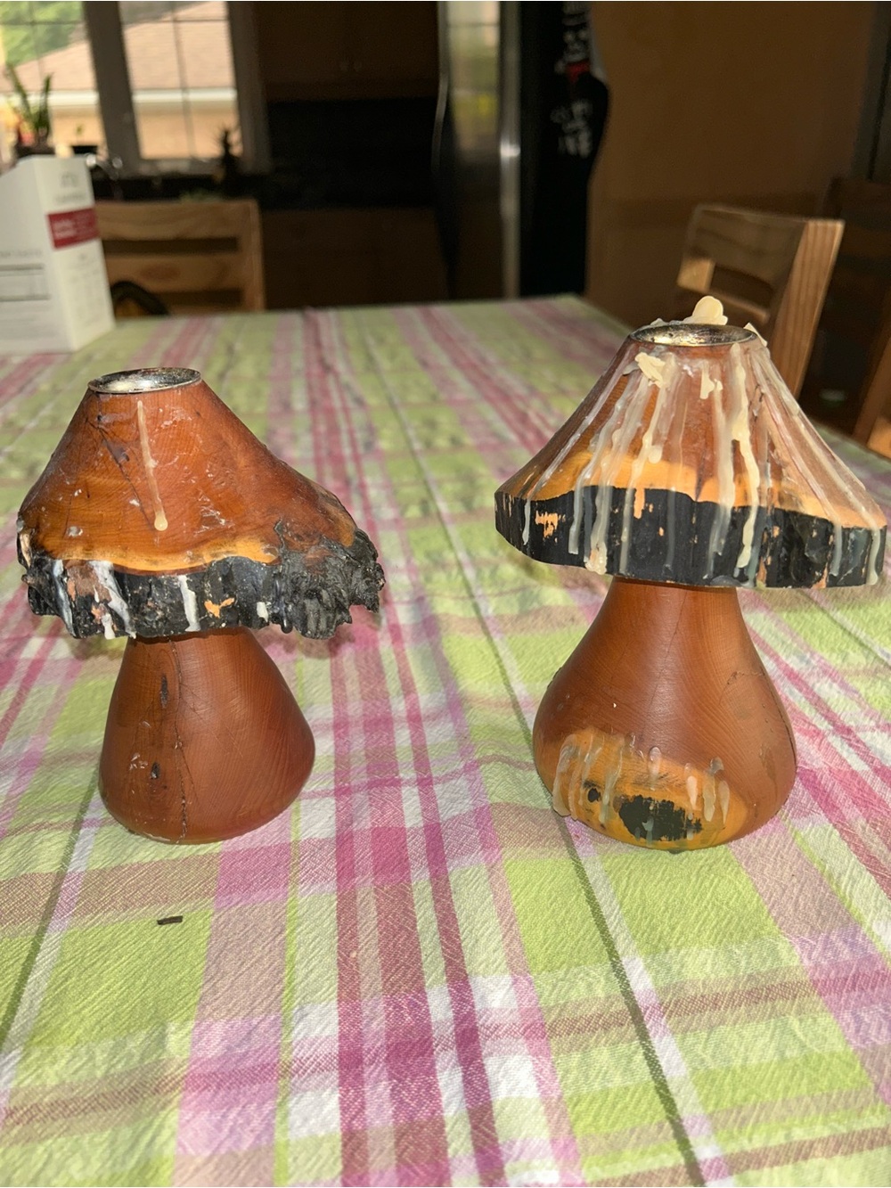 Handmade Wooden Mushroom Candle Holders - Brown